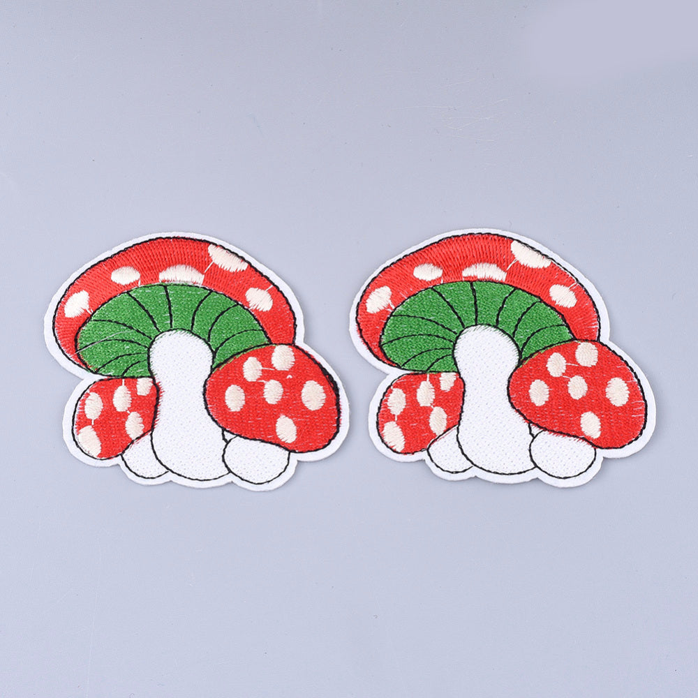 Red Mushroom Trio - Embroidered Iron-On Patch