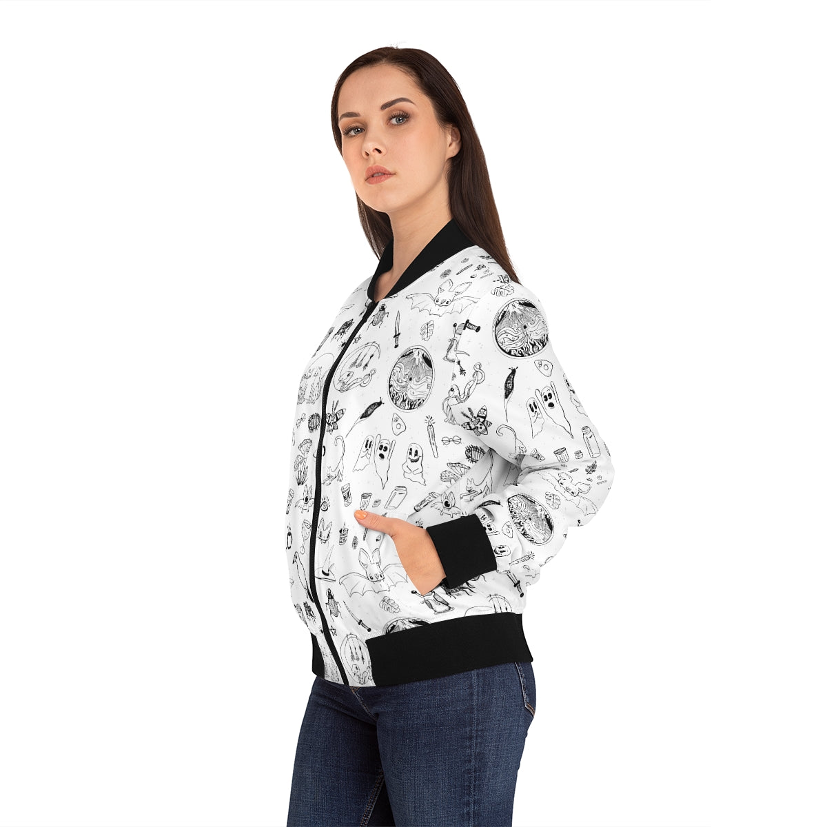 Bad Witch Club Woven Bomber Jacket - White