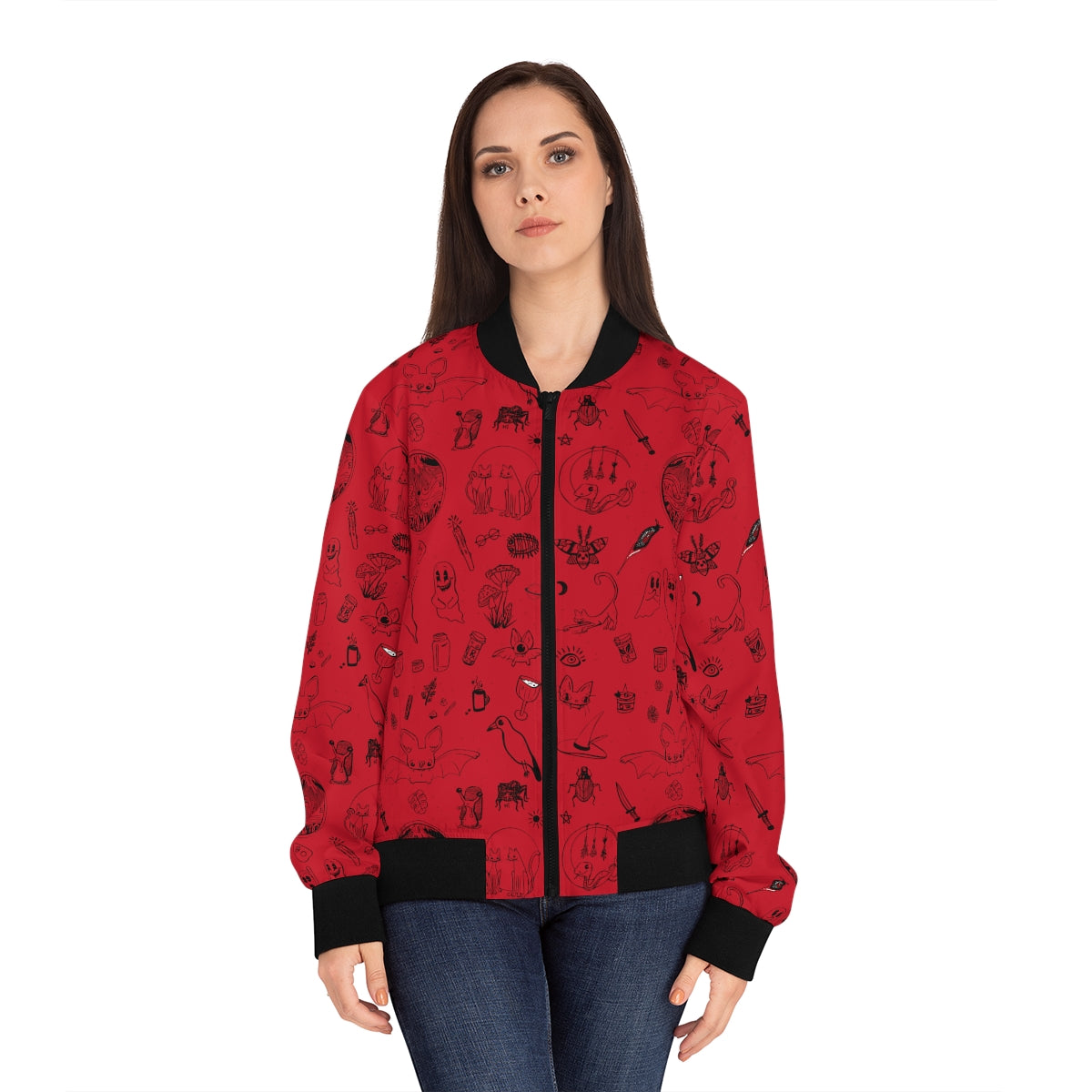 Bad Witch Club Woven Bomber Jacket - Red