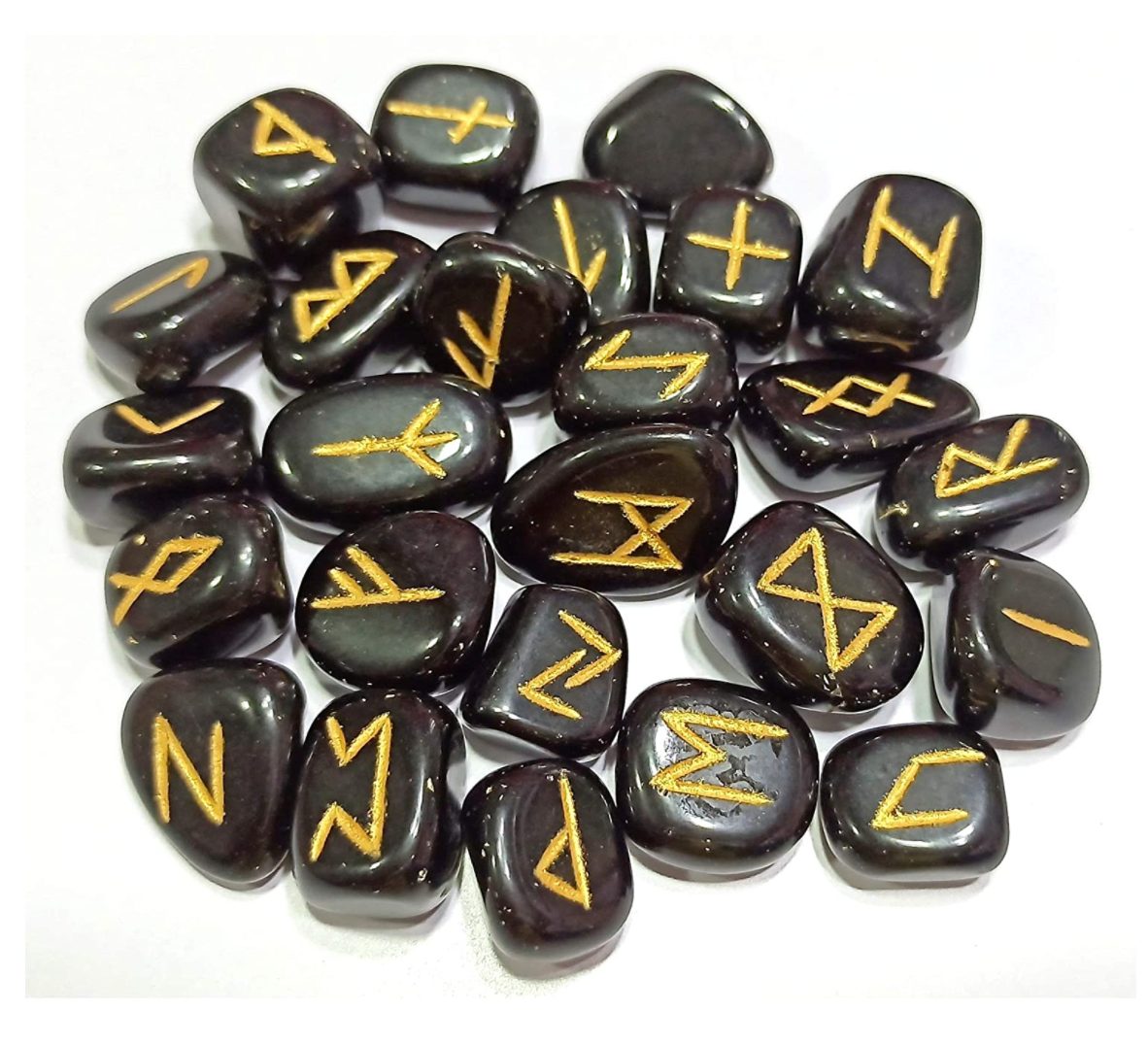 Black Obsidian Rune Set with Velvet Bag + Rune Guide