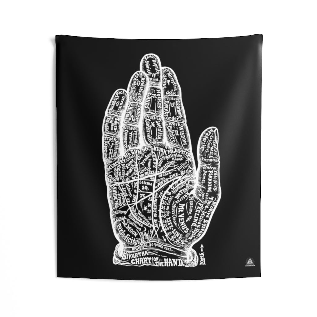 Palmistry Indoor Wall Tapestry - Black and White