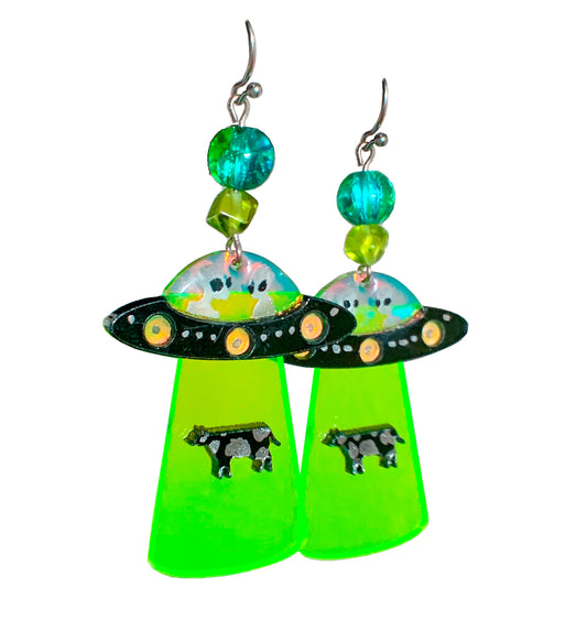 Flying Cow UFO Earrings