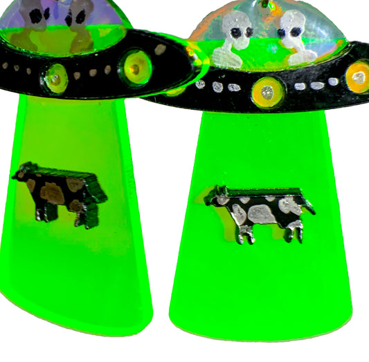 Flying Cow UFO Earrings