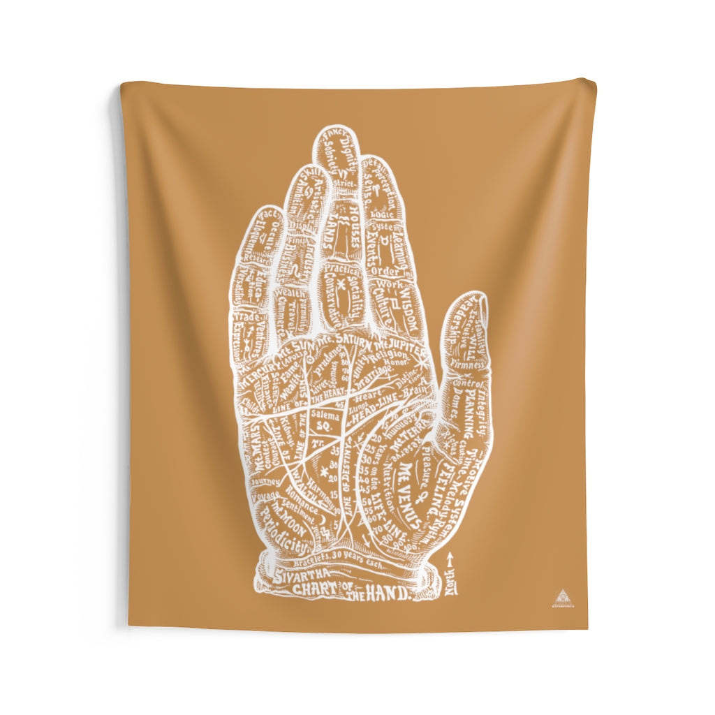 Palmistry Indoor Wall Tapestry - Gold/Tan and White