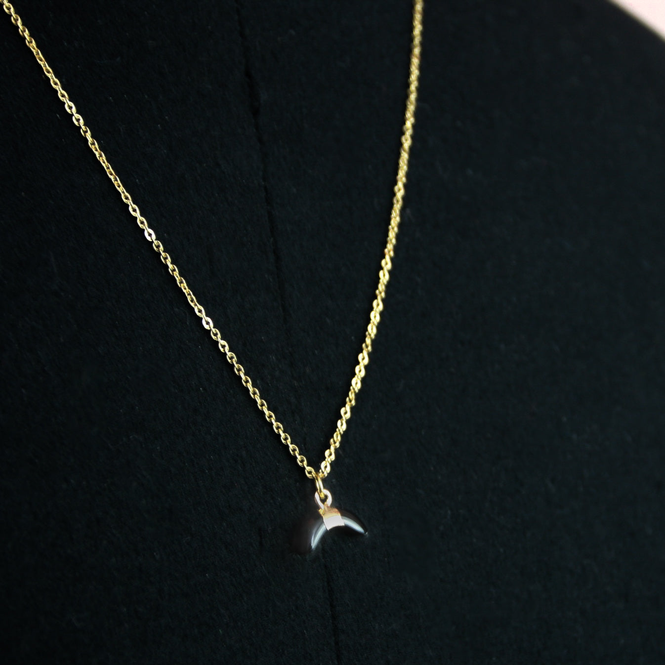 Crescent Moon Stone Charm 18K Gold Necklace