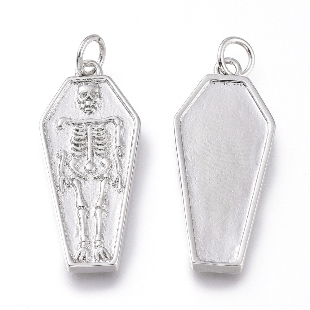 RIP Skeleton Coffin Sterling Silver or Gold Necklace