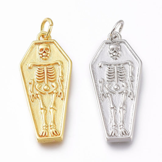 RIP Skeleton Coffin Sterling Silver or Gold Necklace