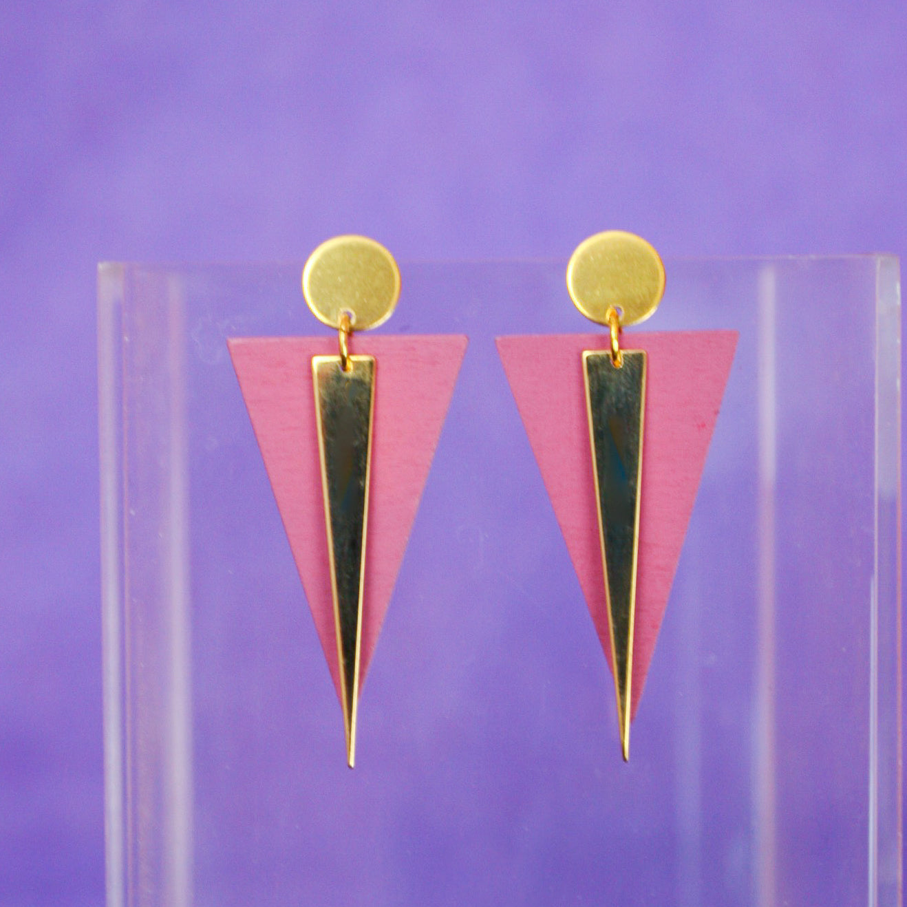 Look Sharp 18K Gold & Lilac Wooden Earring