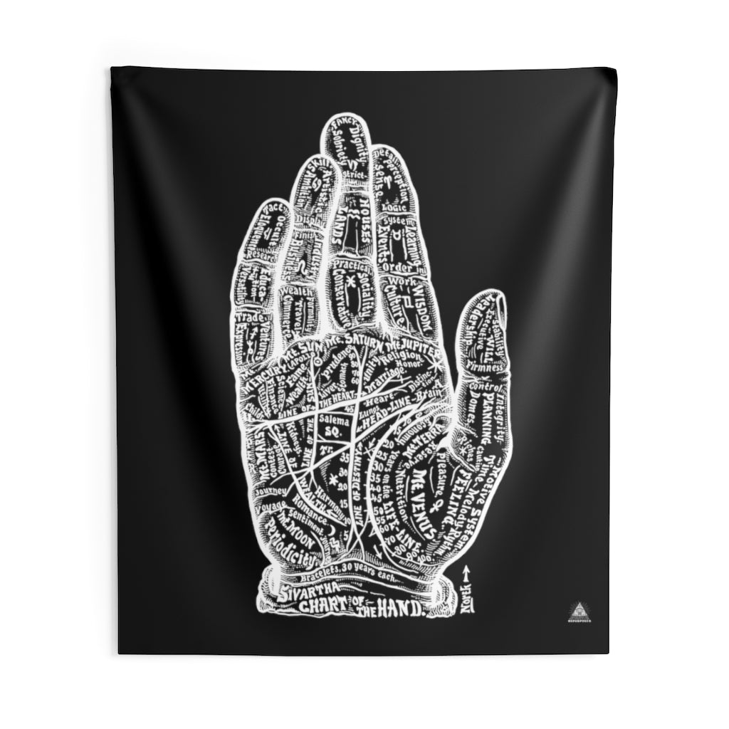 Palmistry Indoor Wall Tapestry - Black and White