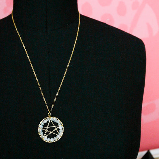 Gold and Moonstone Pentagram Necklace - 18K Gold