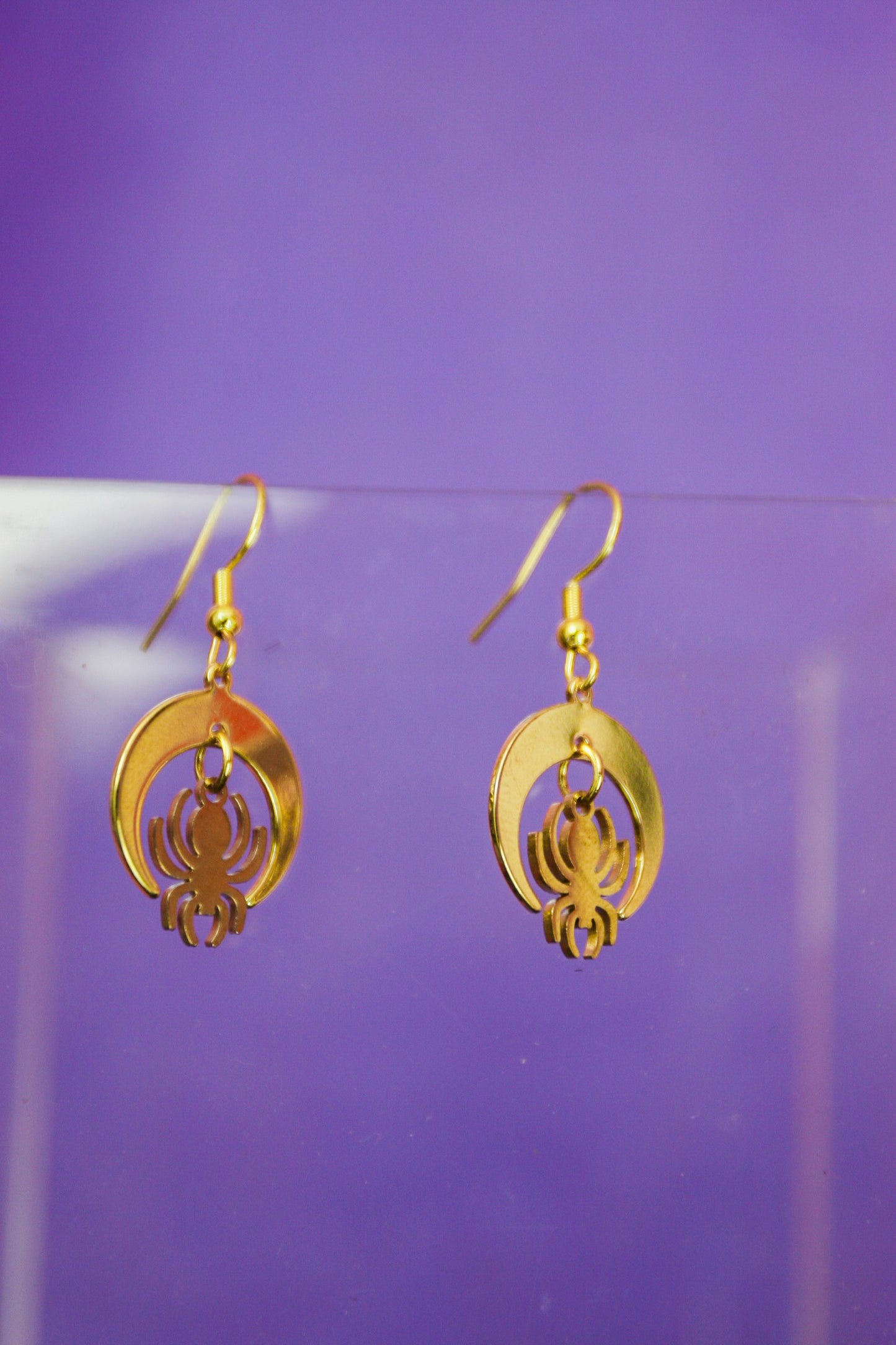Crescent Moon & Spider 18K Gold Earrings
