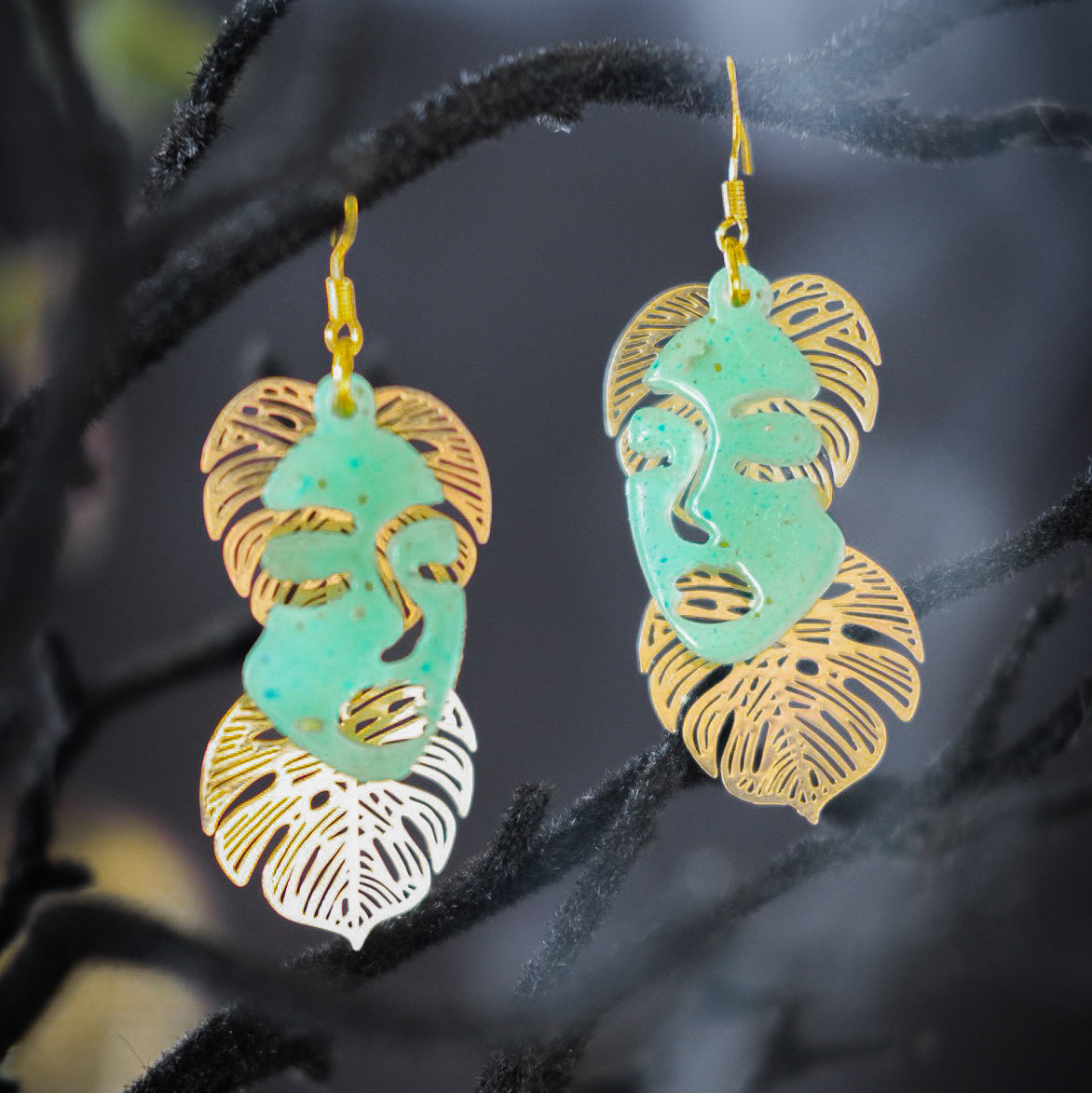 Face Plant Earrings - 18K Gold and Handmade Resin