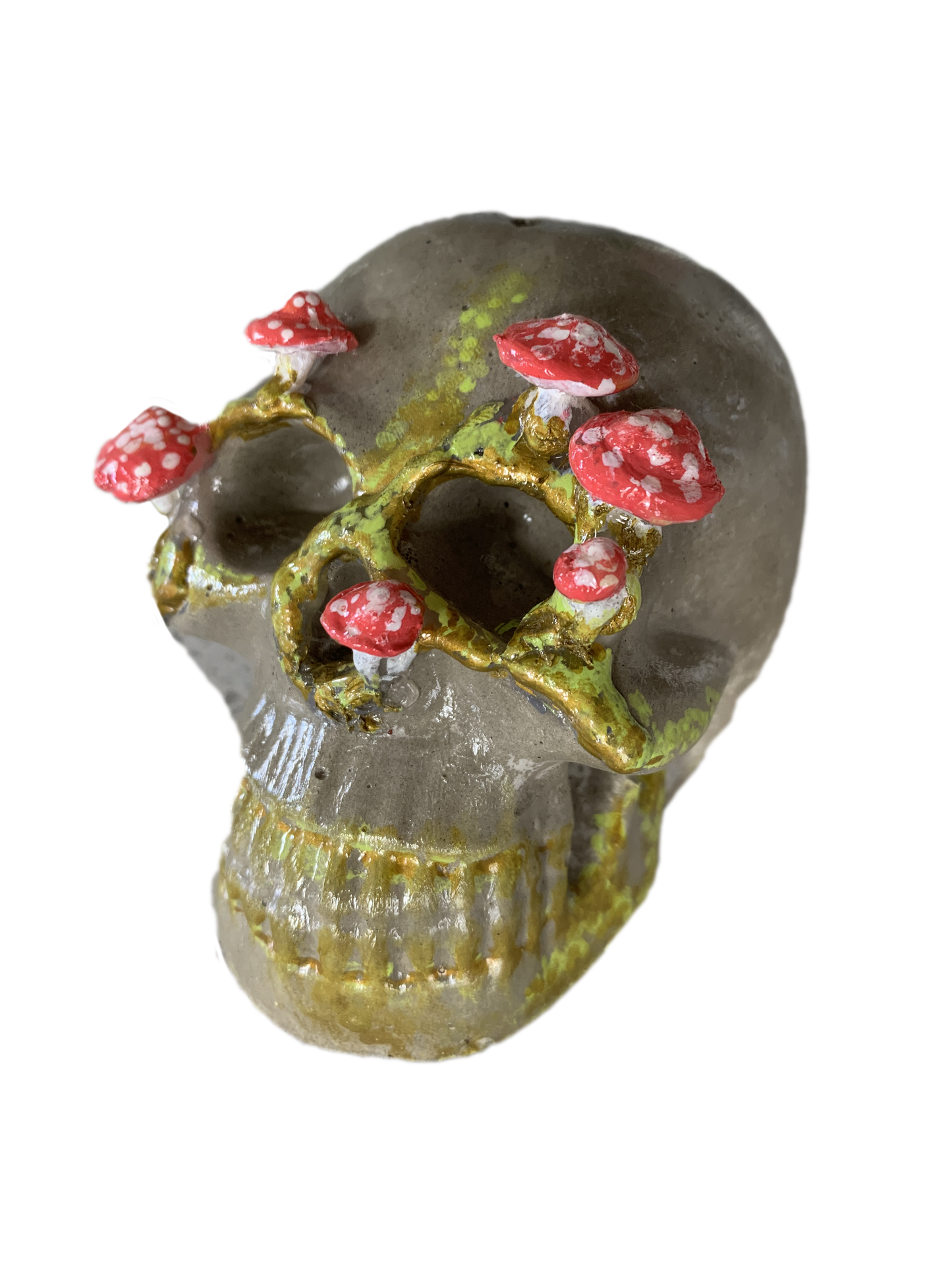 Handmade Skull & Mushroom Candle or Incense Holder - Cement