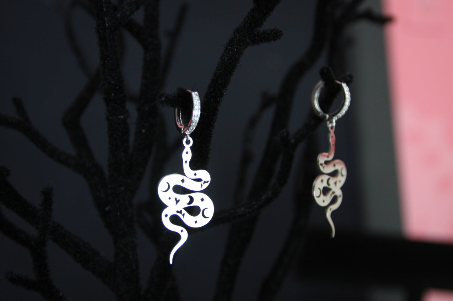 To the Moon Silver Snake Earrings